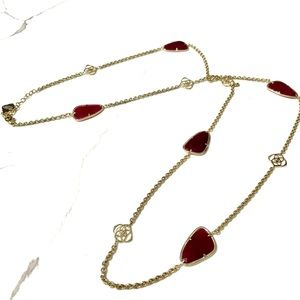 LIKE NEW Kendra Scott Kinley Gold Logo Necklace with Maroon Stones